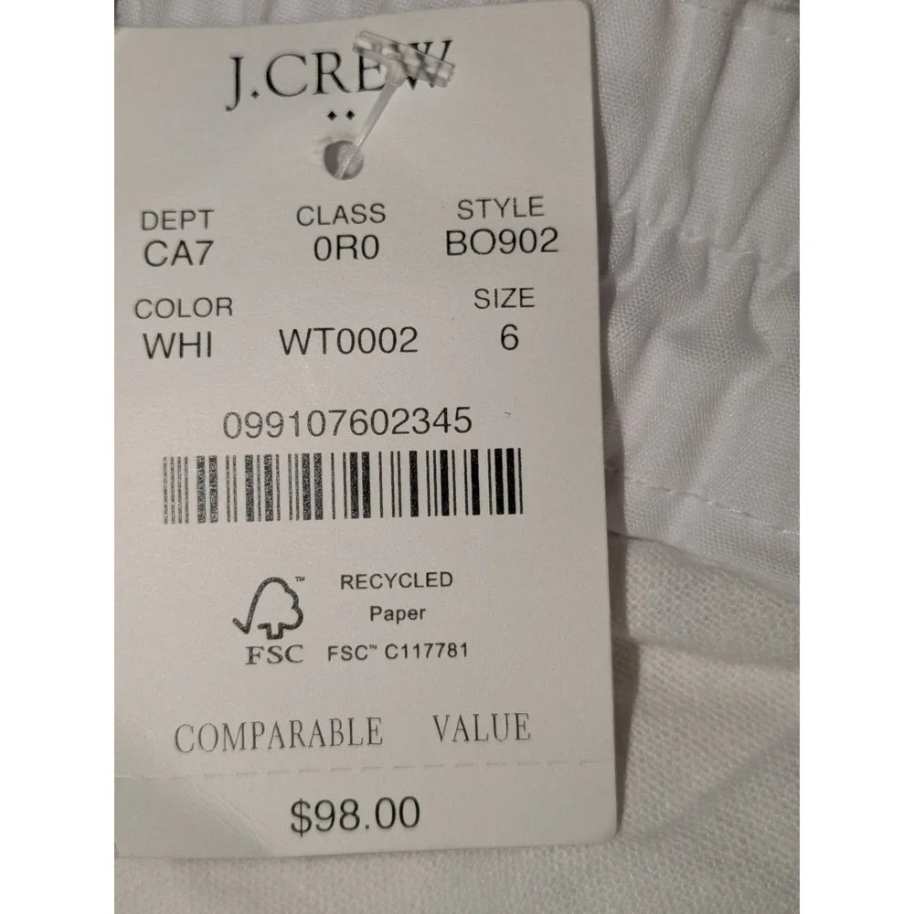 J. Crew White Linen Blend Cropped Pants Button Detail Size 6 NWT‎ $98